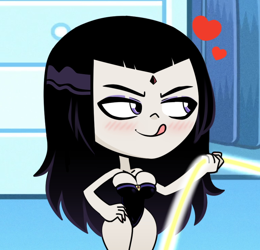 1girl 2d 2d_(artwork) :q accurate_art_style alternate_version_available black_hair black_one-piece_swimsuit black_swimsuit blush breasts cartoon_network cleavage dc edit edited edited_screencap female female_focus female_only hand_on_hip hearts huge_breasts lasso_of_truth official_alternate_costume one-piece_swimsuit purple_eyes rachel_roth raven_(dc) screen_capture screencap screenshot screenshot_edit solo solo_focus standing steca swimsuit teen_titans teen_titans_go thelazyart thick thick_legs thick_thighs tongue tongue_out twitter very_long_hair wide_hips wonder_woman_(series)