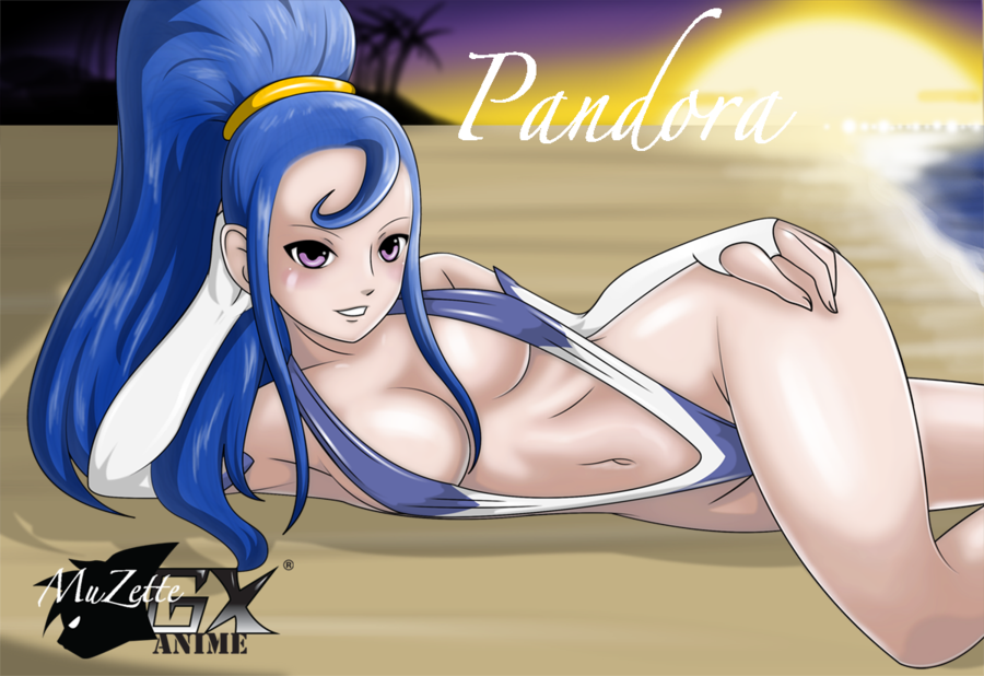 1girl alluring amazon_pandora bikini blue_hair blush breasts cleavage gloves goddess kid_icarus medium_breasts muzettegx navel nintendo purple_eyes sling_bikini swimsuit thighs voluptuous