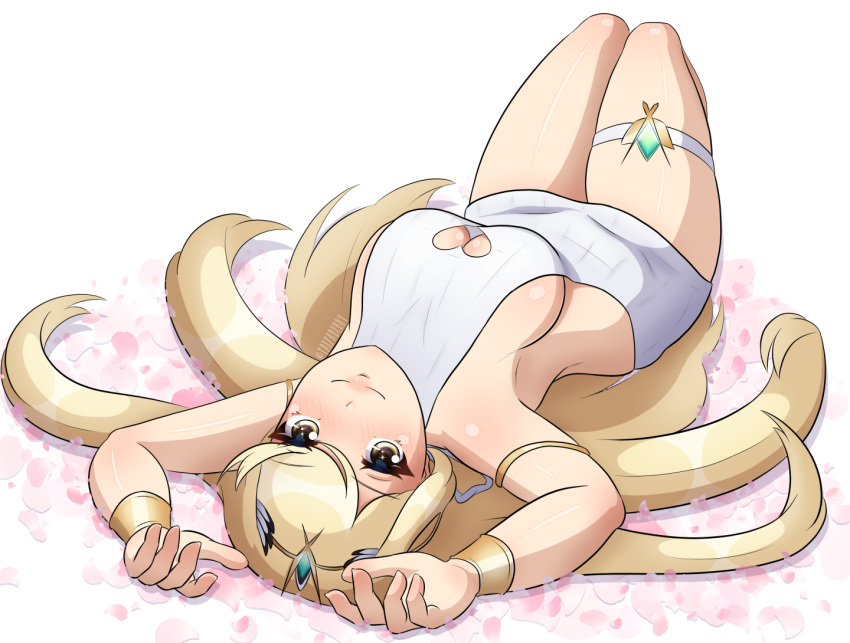 1girl 1girl 1girl alluring big_breasts blonde_hair cute female_only looking_at_viewer mythra nintendo pin_up wholesome xenoblade_(series) xenoblade_chronicles_2 yaizaberry yellow_eyes