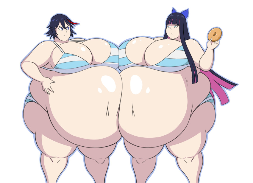 2_girls bbw big_breasts bikini comparing_bellys comparing_breasts competitive doughnut eating fat_fetish goth goth_girl huge_belly kill_la_kill panty_&amp;amp;_stocking_with_garterbelt ryuko_matoi stocking_(psg) stocking_anarchy striped_bikini swimsuit thick_thighs weight_gain