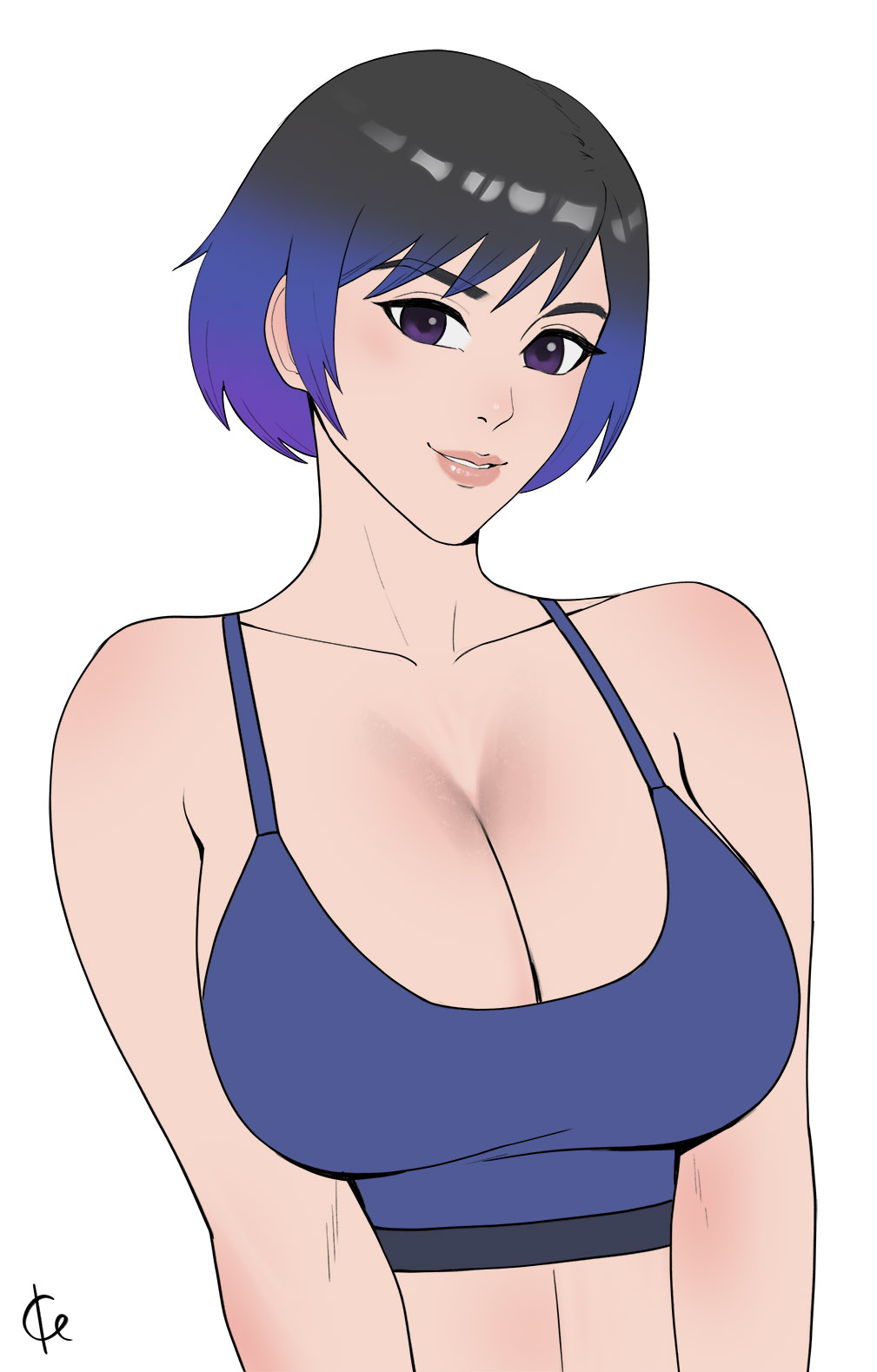 1girl 1girl alluring big_breasts black_and_purple_hair cleavage degalinx female_only namco presenting_breasts reina_(tekken) smile tekken tekken_8