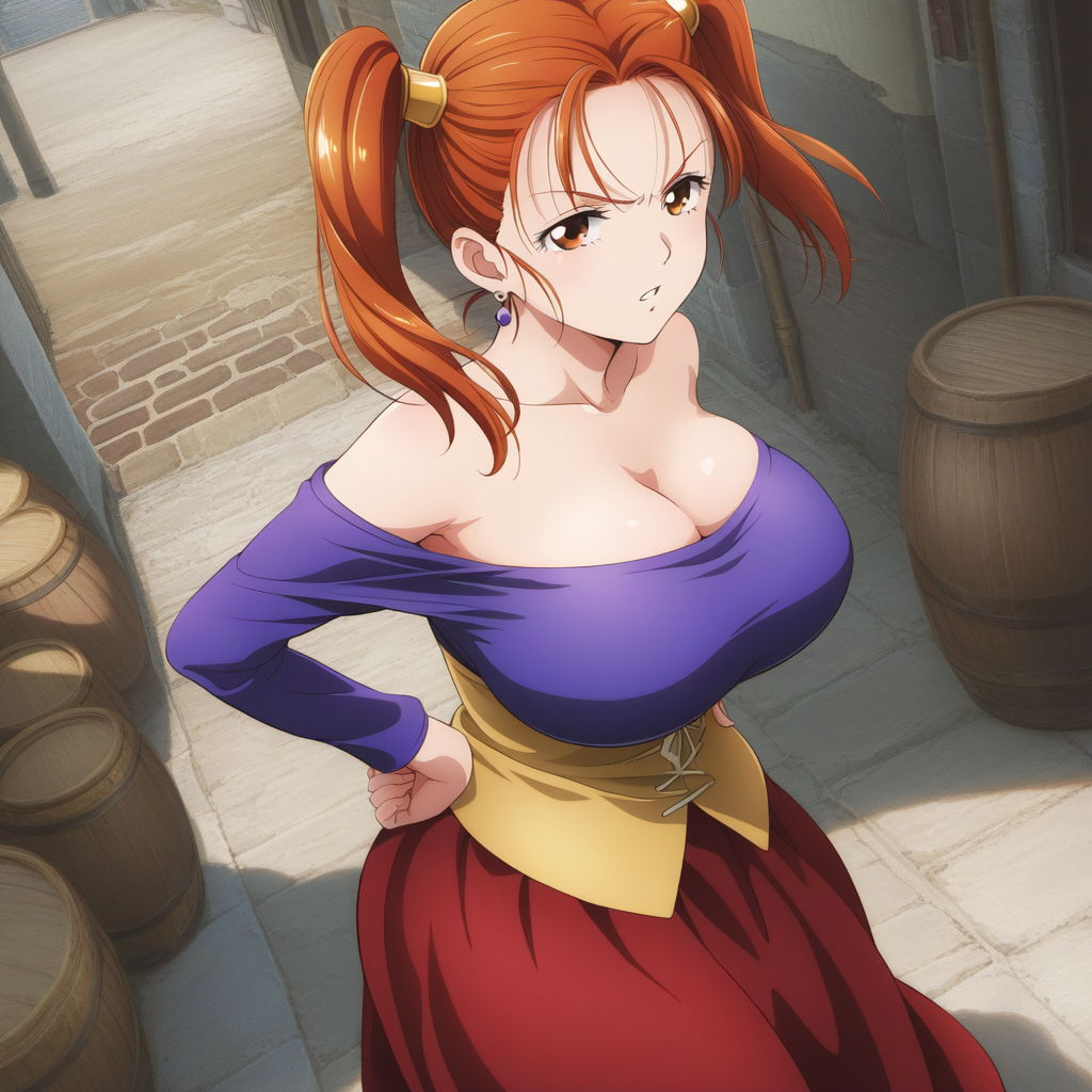 1girl ai_generated big_breasts breasts brown_eyes cleavage clothed_female coffee_ai dragon_quest dragon_quest_viii female_focus high_res jessica_albert long_hair patreon patreon_reward red_hair solo_female stable_diffusion tagme teen twin_tails video_game_character video_game_franchise