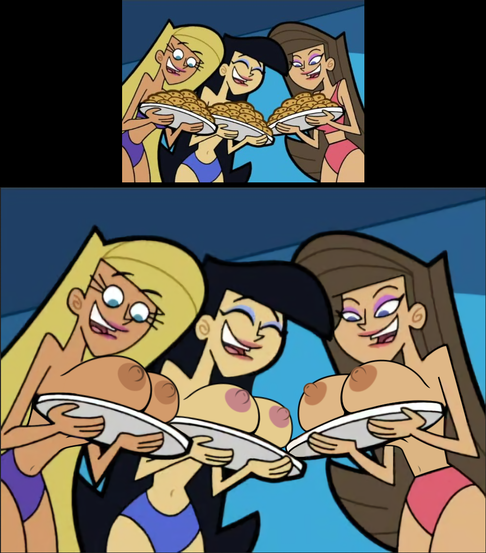 big_breasts black_hair blonde blonde_female blonde_hair brown_hair character_request closed_eyes edit edited eye_makeup long_hair looking_down makeup nude nude_edit smile smiley_face supermodel_(fop) swimsuit topless two_piece_swimsuit