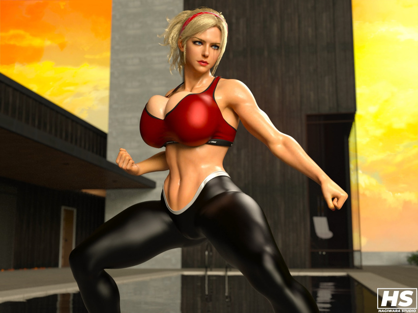 1girl 1girl 1girl 3d alluring ass athletic_female big_ass big_breasts blonde_hair female_abs female_only fit_female hagiwara_studio headband high_res high_res high_resolution lidia_sobieska namco polish polish_female ponytail prime_minister sports_bra sportswear tekken tekken_8 thick_thighs tights