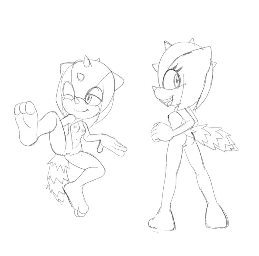 1girl 2023 anthro ass breasts fours_(artist) girdled_lizard lizard looking_back nipples nude poses pussy reptile scalie sega sideboob sketch small_breasts smile sonic_superstars sonic_the_hedgehog_(series) spikes_(anatomy) sungazer_lizard tail trip_the_sungazer