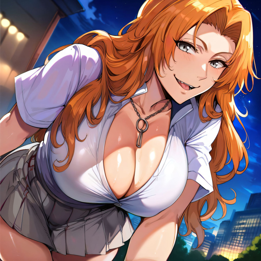 1girl ai_generated armpits attractive beautiful_female beautyful big_breasts bitch bleach bodysuit breasts excited excited_for_sex exhibitionism female_focus female_pervert female_pov female_pubic_hair female_sub hooker long_hair matsumoto_rangiku miniskirt orange_hair panties perfect perfection pervert pink_panties prostitute prostitution provocating provocative pussy school_uniform sex_invitation sexually_suggestive skirt submission uniform