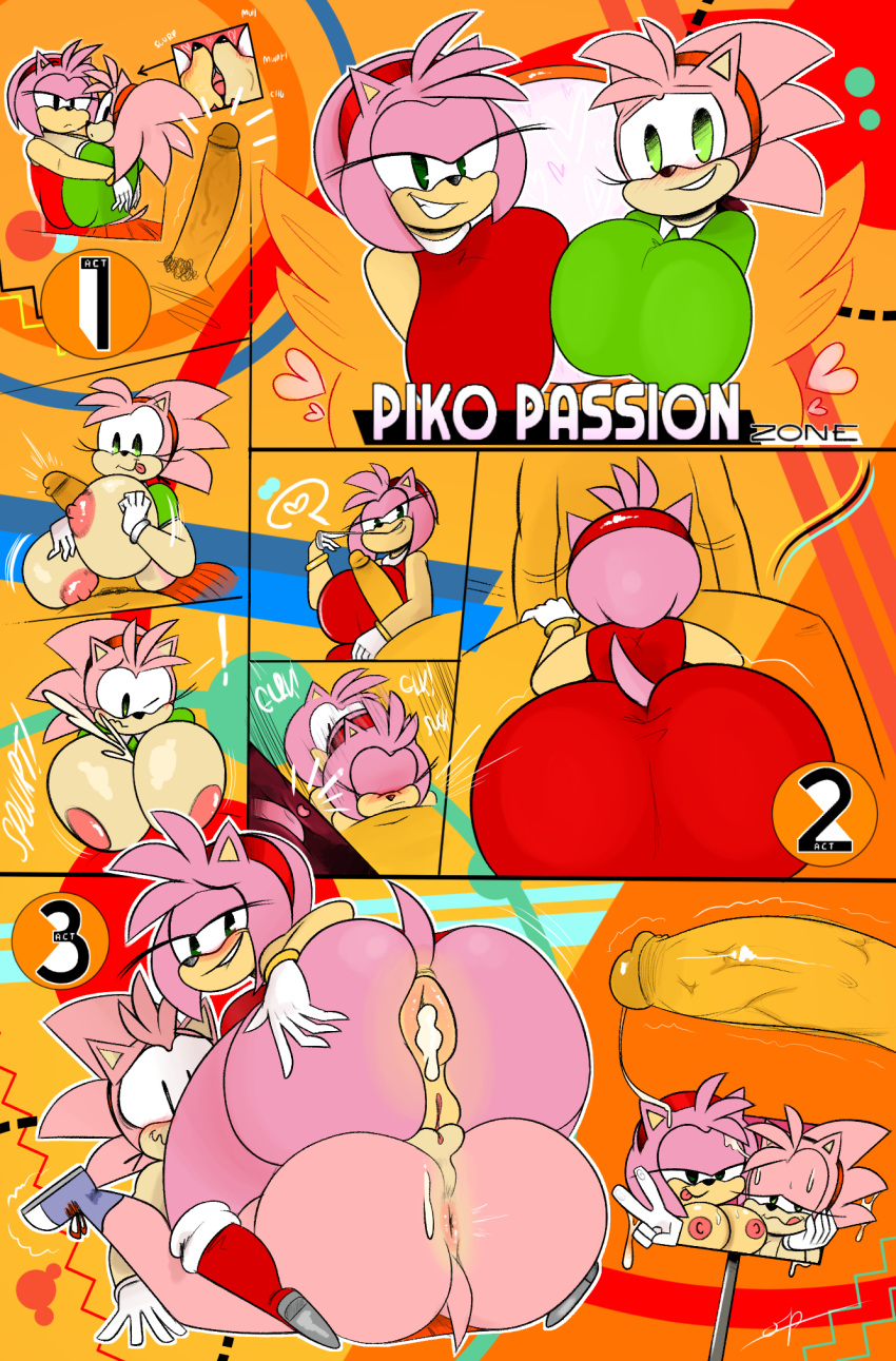 1boy 2020 2girls amy_rose anal anthro anus ass big_ass big_breasts bisexual blush bodily_fluids breast_play breasts canid canine classic_amy_rose classic_sonic_(universe) clothed clothing colored comic cum cum_in_ass cum_inside cum_on_breasts cum_on_face dat_ass deepthroat digital_media_(artwork) duo english_text erection eulipotyphlan fellatio female female/female female_penetrated footwear fox french_kissing fur genital_fluids genitals gloves green_eyes group handwear hedgehog high_res huge_ass huge_breasts hugging interspecies kissing licking licking_lips looking_at_viewer looking_back male male/female male_penetrating mammal miles_