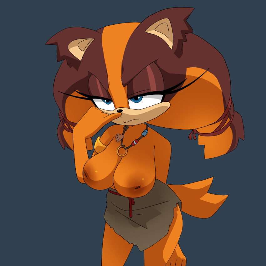 1girl 1girl 1girls 2023 alternate_breast_size animal_girl annoyed annoyed_expression anthro areola areola badger badger_ears badger_girl badger_humanoid badger_tail bead_necklace beads big_breasts big_breasts black_nose blue_eyes bracelet breasts brown_fur brown_hair brown_nipples clothed clothes clothing color colored coolerinker ear eyebrows eyelashes eyes female_focus female_only fingers flat_nose full_body full_color fur furry furry_breasts furry_ears furry_female furry_only furry_tail gold_armlet gold_bracelet gold_ring golden_ring hair huge_breasts humanoid inker_comics inkershike inverted_nipples long_hair mouth multicolored_fur multicolored_hair muzzle navy_blue_eyes necklace nipples no_bra no_humans nose nose_picking orange_fur orange_hair orange_nipples orange_tail pinup ragged_clothing rags ring ring_necklace seashell seashell_necklace sega sega short_ears skirt sole_female solo_female sonic_boom sonic_the_hedgehog_(series) sticks_the_badger sticks_the_jungle_badger sticks_the_tejon tail tan_ears tan_fur tan_muzzle textless topless topless_anthro topless_female topless_humanoid twin_tails unimpressed