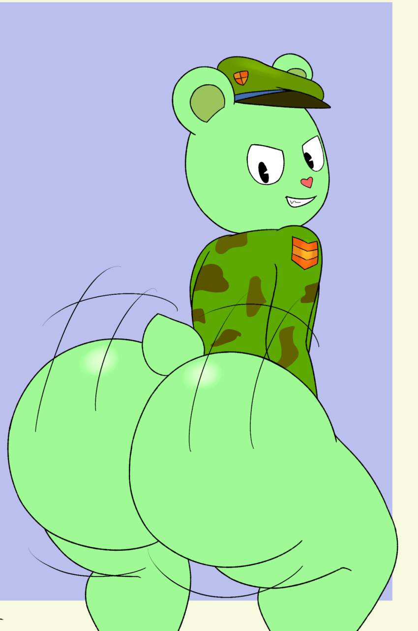 1boy 2024 anthro army_jacket ass ass_focus asscheeks bear beret big_ass big_ass_(male) big_ass_cheeks bisexual bisexual_male bottomless bubble_ass bubble_butt buttcheeks caked_up camo_clothing child_bearing_hips dat_ass dat_butt eyebrows fangs fat_ass fat_ass_femboy femboy flippy flippy_(htf) fur furry green_fur grin happy_tree_friends hat headwear jacket jiggling_ass large_ass male male_ass male_focus motion_lines motion_outline nude obsuniq plump_ass plump_butt reflection_in_ass round_ass smile tail teeth thick thick_ass thick_hips thick_thighs twerk twerking twerking_position ursid ursine wide_ass wide_hips